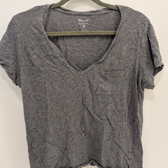 Madewell Casual Short Sleeve V Neck Pocket T Shirt Top in Heather Gray - Picture 1 of 5